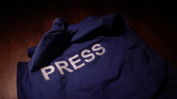 Close Footage Protective Press Vest Dark Background — Stock Video