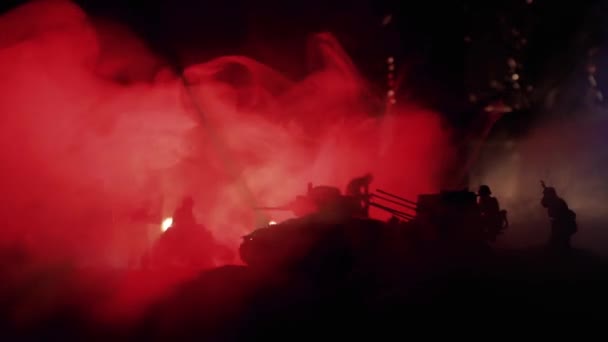 Концепція Війни Військові Силуети Бойова Сцена Фоні Військового Туману Неба — стокове відео