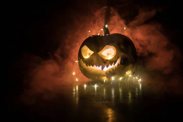 Halloween Pompoen Glimlach Enge Ogen Voor Party Night Close Zicht — Stockfoto