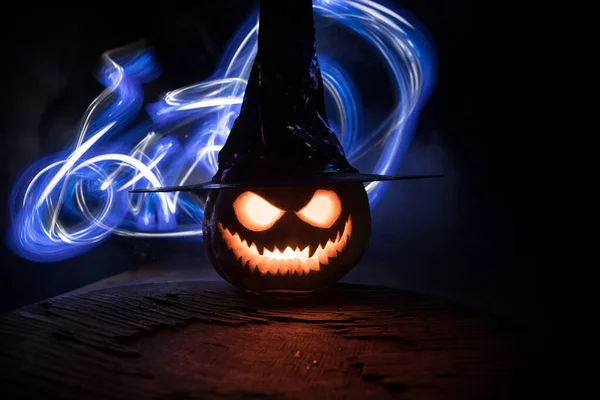 Halloween Dyniowy Uśmiech Przerażające Oczy Noc Party Zamknij Widok Przerażający — Zdjęcie stockowe
