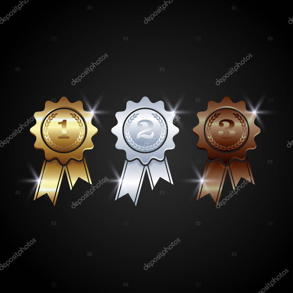 Award medals vector. Winner medal gold bronze silver. trophy champion.