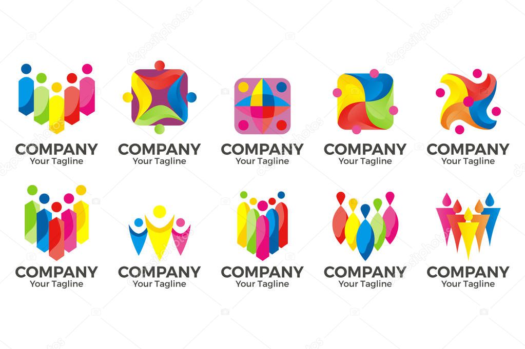 Vector people community logo. sign of unity, partnership, together, teamwork & team, children playing, kids fun,