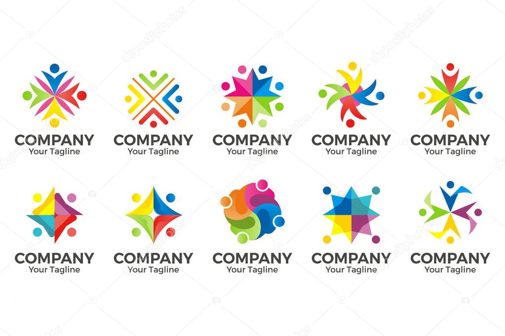 Vector people community logo. sign of unity, partnership, together, teamwork & team, children playing, kids fun,