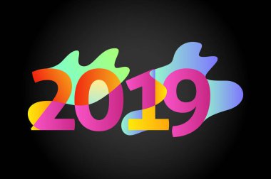 Mutlu yıllar 2019, Numeral 2019, renkli 2019 vektör illüstrasyon