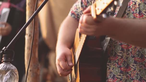 Der Musiker Spielt Gitarre Auf Der Natur — Stockvideo