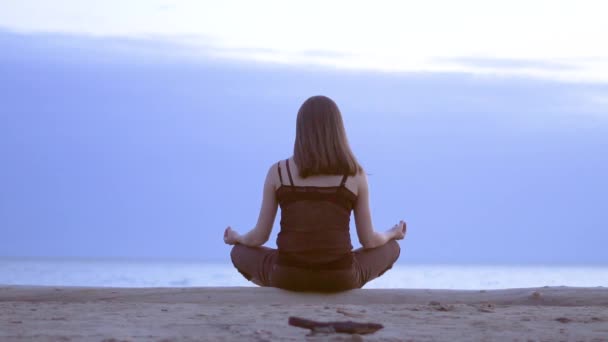 Chica Meditando Junto Mar — Vídeo de stock
