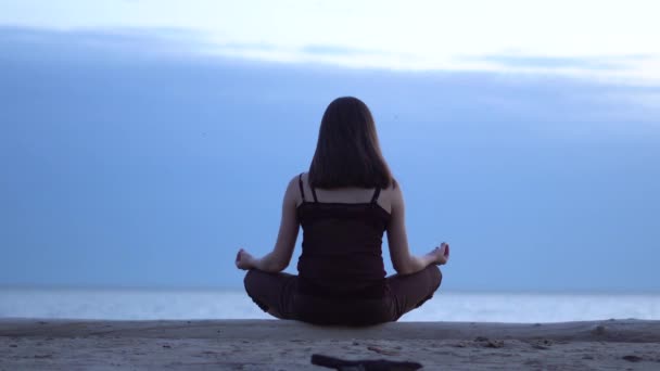 Chica Meditando Junto Mar — Vídeo de stock