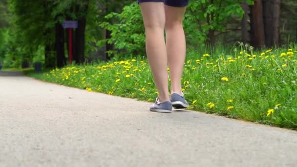 Femme marchant dans le parc pieds — Video
