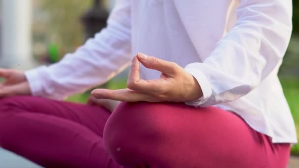 Mujer Haciendo Yoga Aire Libre — Vídeo de stock
