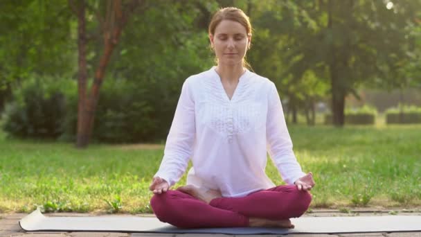 Vrouw Doet Yoga Buiten — Stockvideo