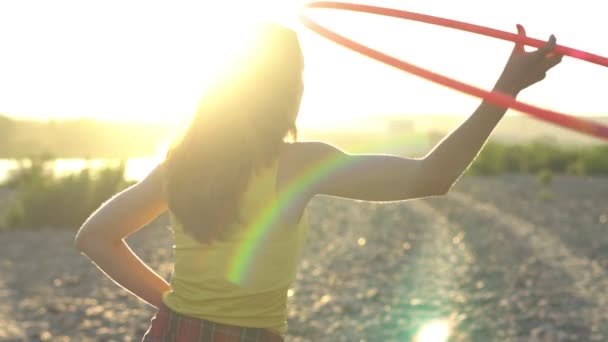 Girl Hoop Nature — Stock Video