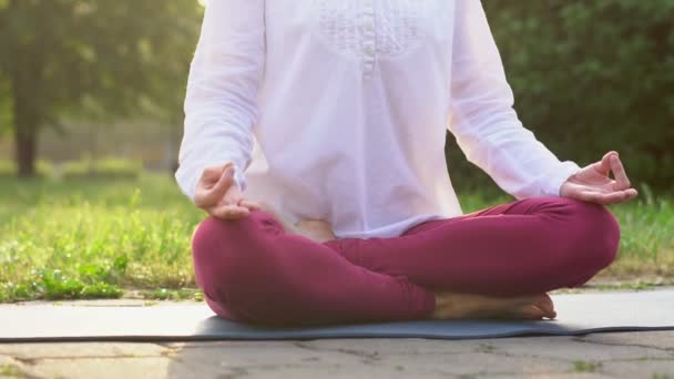 Mujer Haciendo Yoga Aire Libre — Vídeo de stock