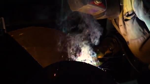 Industrial Worker Factory Welding Closeup — Stock Video