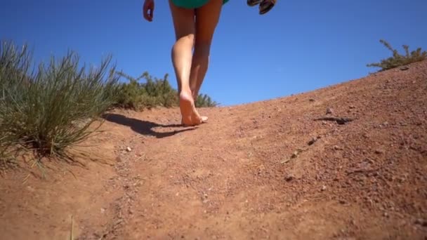 Girl Walking Barefoot Ground — Stock Video
