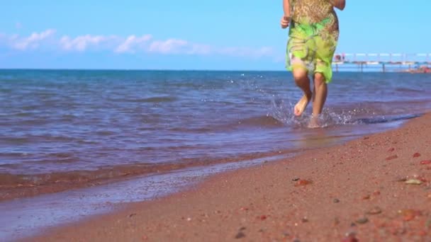 Woman running along the sea — Stock Video
