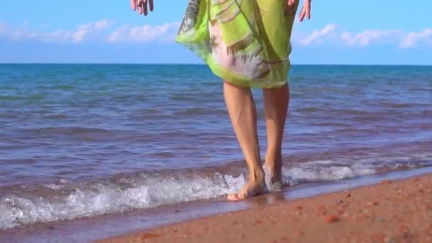 Womens feet by the sea — Stock Video