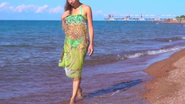 Девушка Гуляющая Пляжу — стоковое видео
