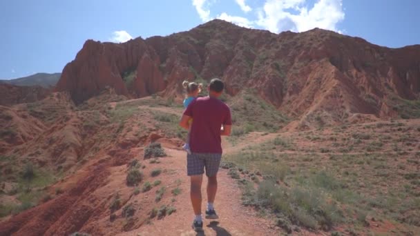 Père Avec Enfant Dans Les Montagnes — Video