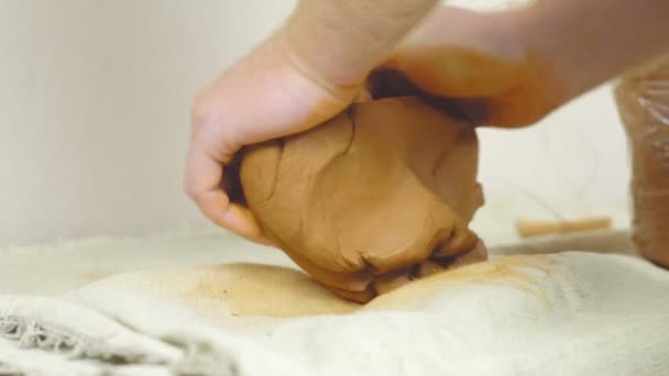 Potter Kneads Clay — Stock Video