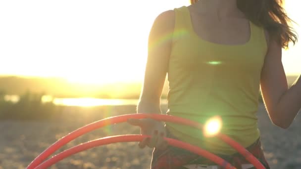 Girl Hoop Nature — Stock Video