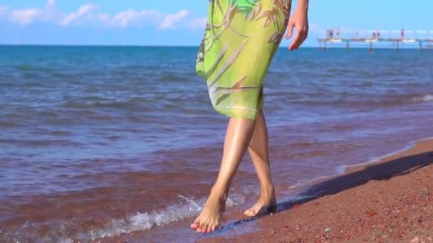 Девушка Гуляющая Пляжу — стоковое видео