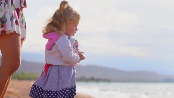 Moeder en dochter aan zee — Stockvideo