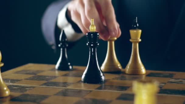 Man Suit Playing Chess — Stock Video