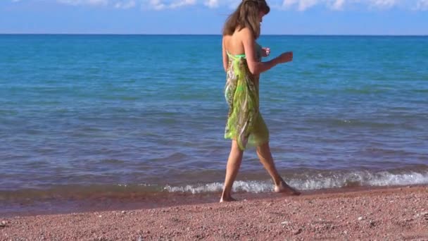 Menina Andando Praia — Vídeo de Stock