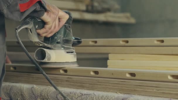 Master Grinds Wooden Products Workshop — Stock Video