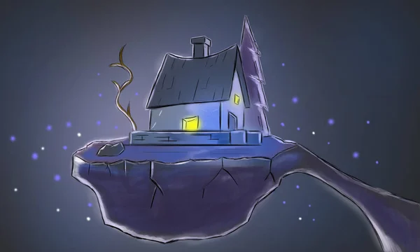 gece gökyüzünde sihirli ev