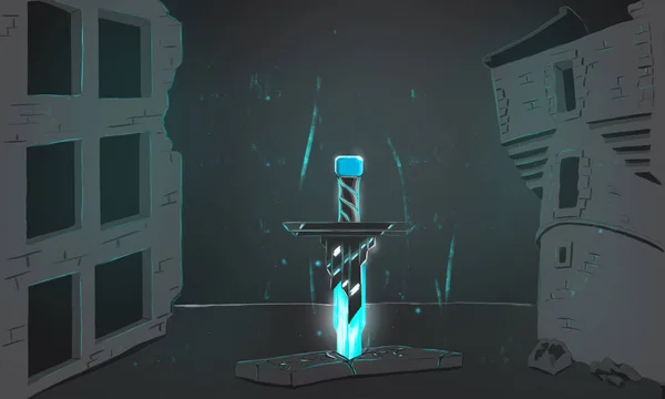 boyalı sihirli kılıç karanlıkta parlıyor