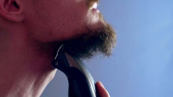Człowiek goli brodę z elektrycznym brzytwa — Wideo stockowe