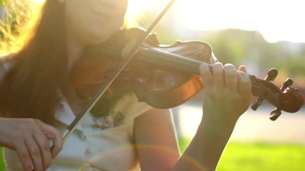 Uma Mulher Idosa Músico Toca Violino — Vídeo de Stock