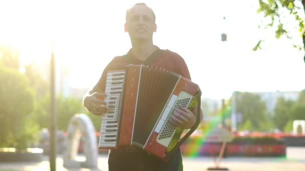 Muzikant Speelt Accordeon — Stockvideo