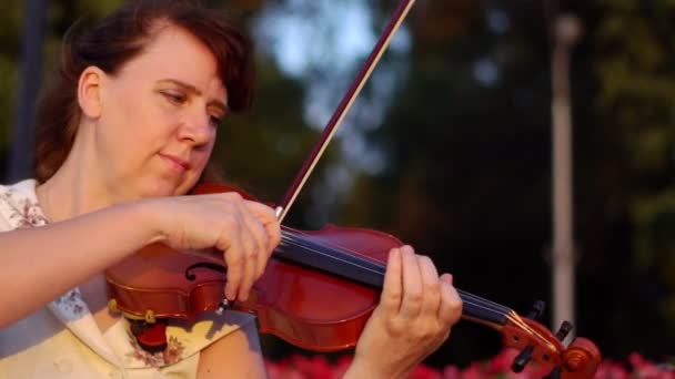 Uma Mulher Idosa Músico Toca Violino — Vídeo de Stock