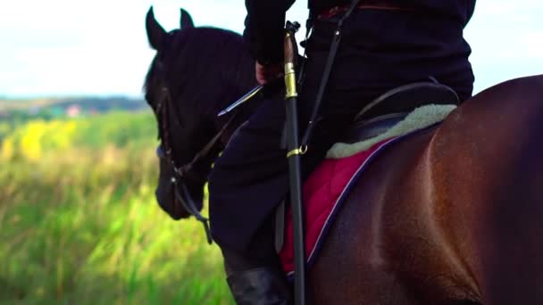 Cosaco en un caballo con un traje tradicional — Vídeos de Stock