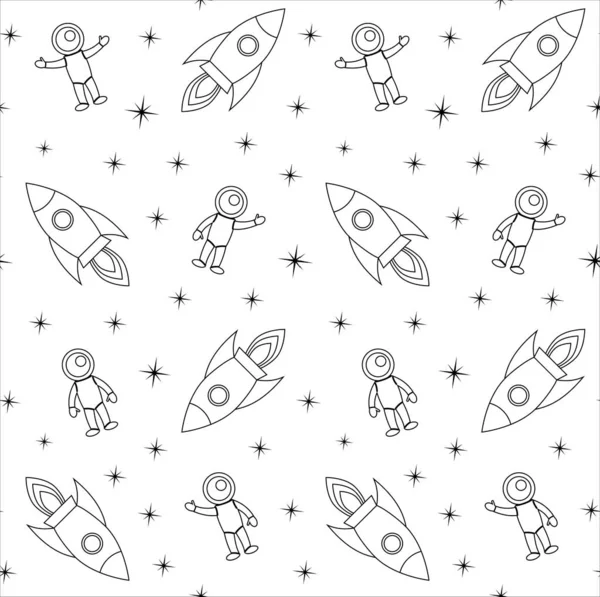 Space Shuttle Pattern Vector Cartoon Illustration Rockets Cosmonauts — Stock Vector