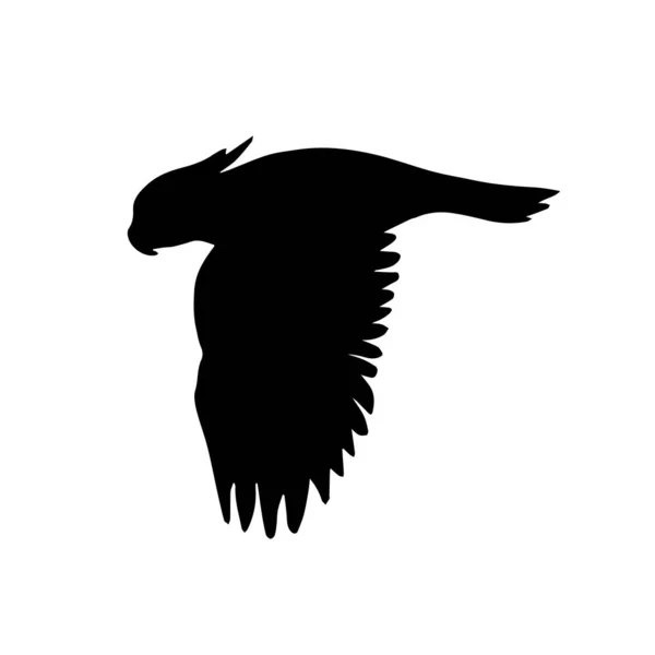 Vecteur plat noir silhouette de perroquet de cacatoès volant sur fond blanc — Image vectorielle