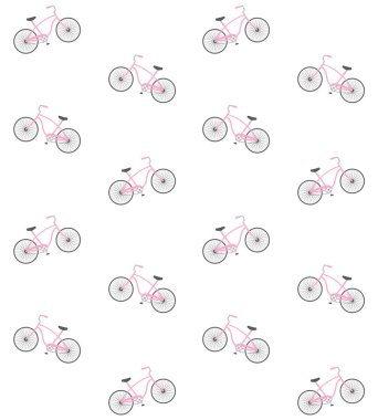 Beyaz arka plan düz karikatür pembe cruise city retro bisiklet Vektör dikişsiz desen