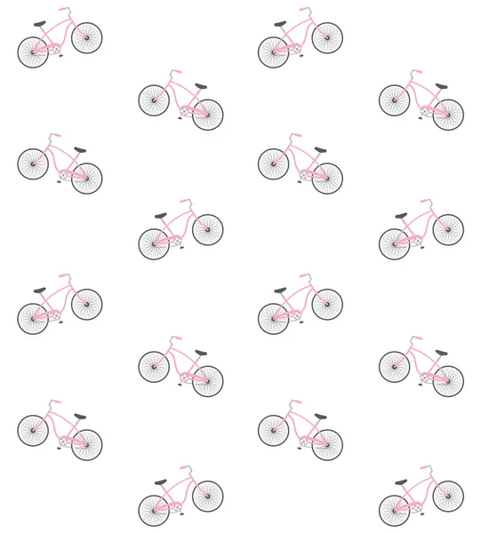 Wektor bezszwowe wzór płaskie kreskówki różowy rejs miasto retro rower na białym tle — Wektor stockowy
