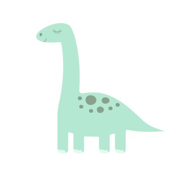 Vektör düz karikatür beyaz arka plan üzerinde sevimli nane dinozor diplodocus 