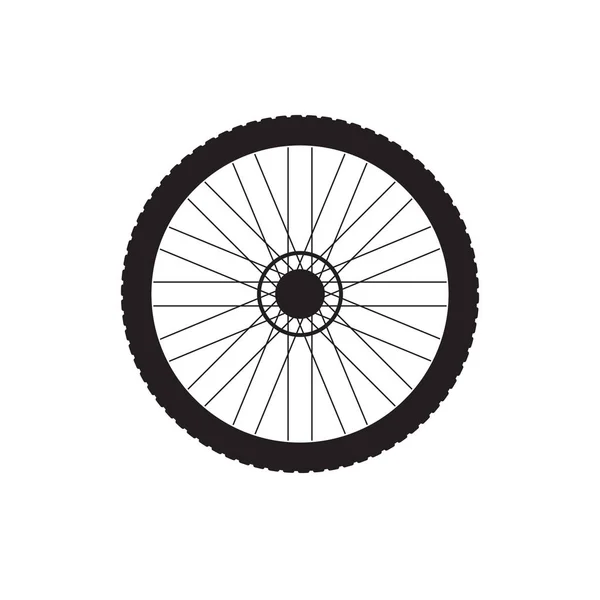 Vector plat zwart pictogram logo van fiets wiel op witte achtergrond — Stockvector