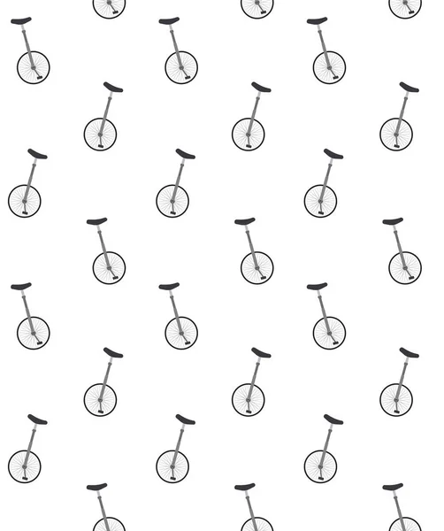 平面卡通灰色单轮自行车在白色背景的矢量无缝模式 — 图库矢量图片