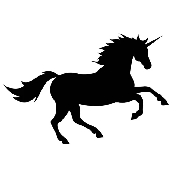 Hitam unicorn vector silhouette di latar belakang putih - Stok Vektor