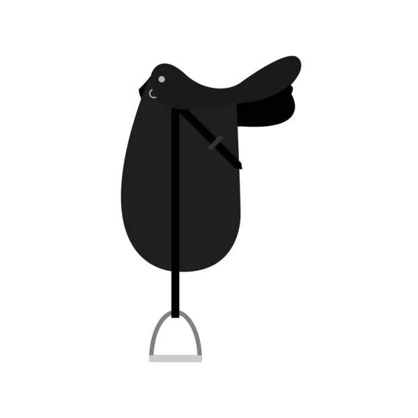 Vector zwarte cartoon platte klassieke Engelse dressuur paard zadel op wit — Stockvector