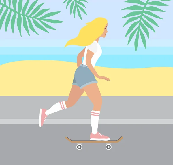 Desenho animado plano vetorial ilustração da menina skater — Vetor de Stock