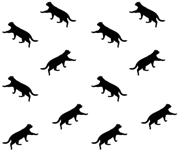 Schwarze Katzensilhouette auf weißem, nahtlosem Muster — Stockvektor