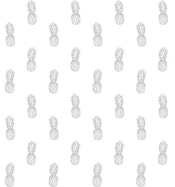 Beyaz arka plan üzerinde el çizilmiş doodle kroki çam elma ananas Vektör dikişsiz desen 