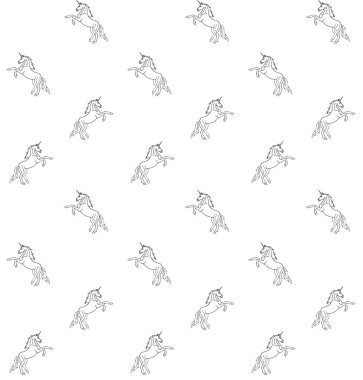 Beyaz arka plan üzerinde el çizilmiş karalama kroki tekboynuz vektör dikişsiz desen 