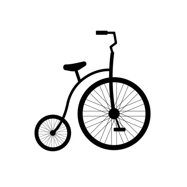 Vector plano de dibujos animados icono negro de una rueda circo bicicleta retro sobre fondo blanco — Vector de stock